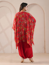 Red floral printed embellished kaftan with indowestern suit