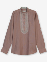 Dusty peach cotton linen mens short kurta with threadwork