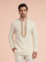 Cream kashmiri paisley kurta for men