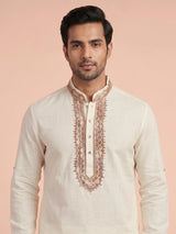 Cream kashmiri paisley kurta for men