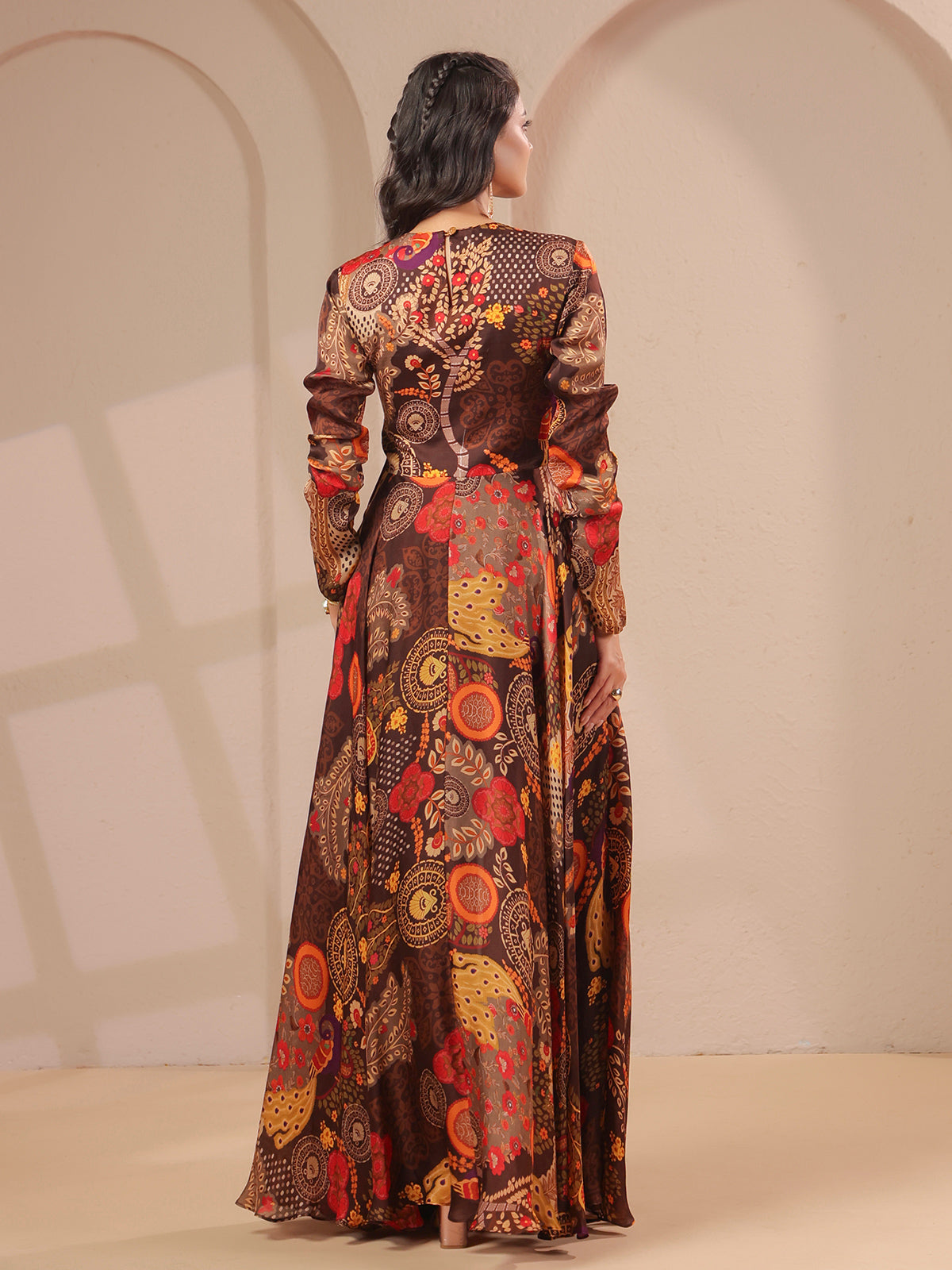 Brown printed embellished top with straight pants salwar set