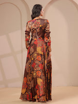 Brown printed embellished top with straight pants salwar set