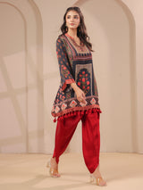 Black hand embellished kurta with elegant dhoti suit
