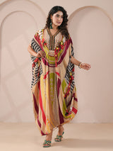 Beige designer drape kaftan with indowestern suit