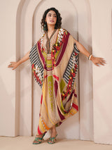 Beige designer drape kaftan with indowestern suit