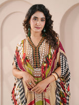Beige designer drape kaftan with indowestern suit