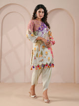 Pista green scalloped hem embellished kurta with dhoti suit