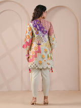 Pista green scalloped hem embellished kurta with dhoti suit