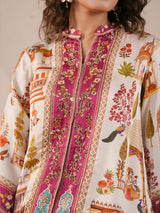 Purple hand printed ethnic kurta with indowestern suit