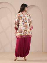 Purple hand printed ethnic kurta with indowestern suit