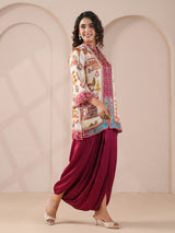 Purple hand printed ethnic kurta with indowestern suit
