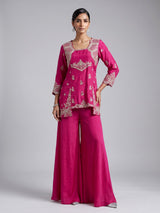 Rani pink satin silk palazzo suit with square neckline