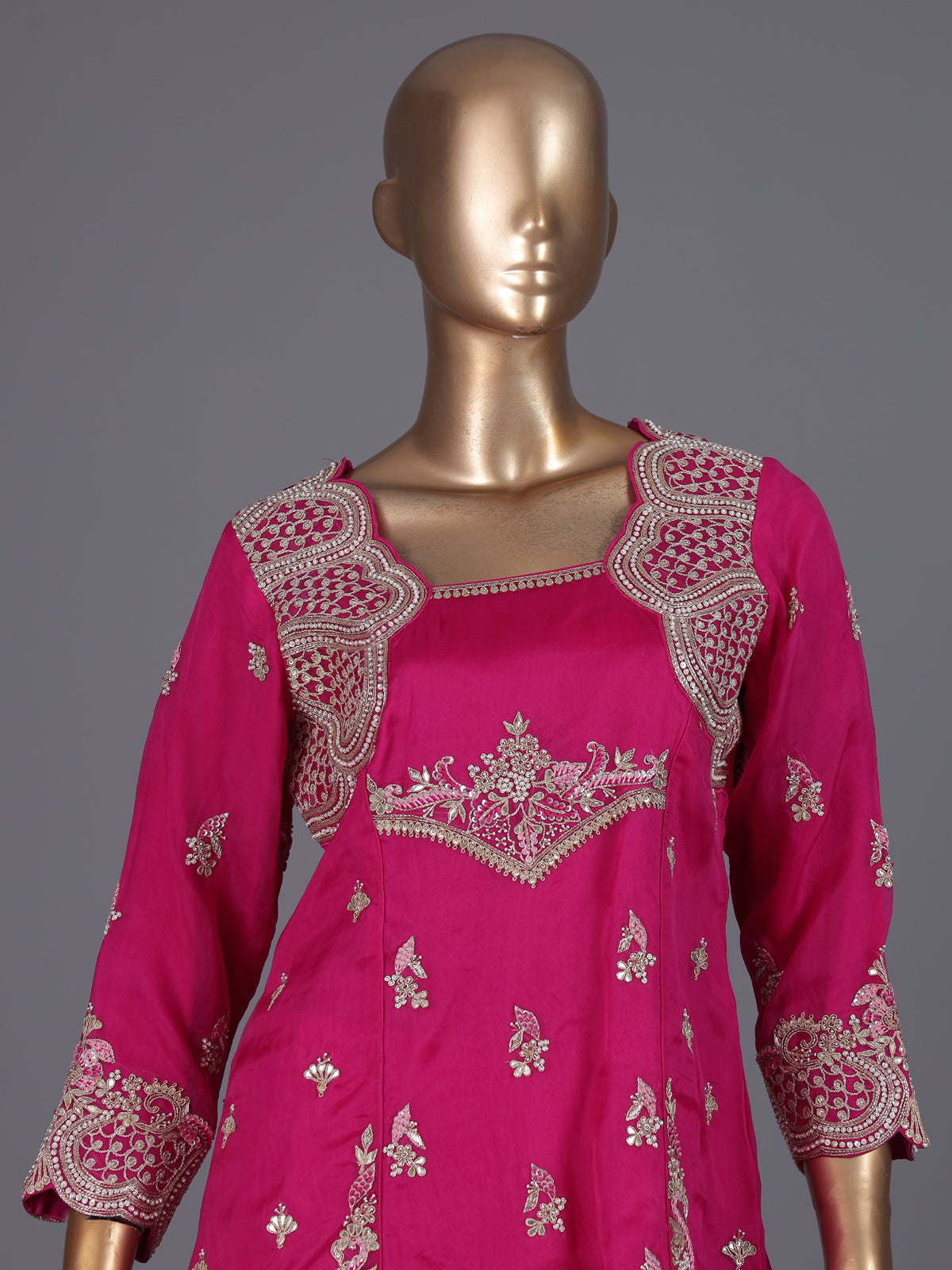 Rani pink satin silk palazzo suit with square neckline