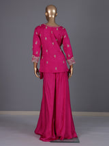 Rani pink satin silk palazzo suit with square neckline
