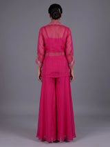 Rani pink tissue silk palazzo suit with collar neckline