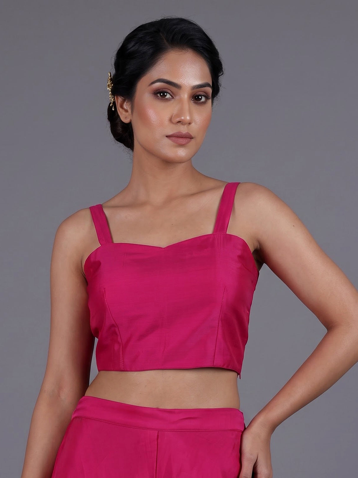 Rani pink tissue silk palazzo suit with collar neckline