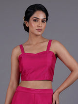 Rani pink tissue silk palazzo suit with collar neckline