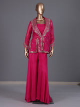 Rani pink tissue silk palazzo suit with collar neckline