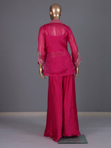 Rani pink tissue silk palazzo suit with collar neckline