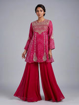 Rani pink tissue silk palazzo suit with printed