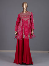 Rani pink tissue silk palazzo suit with printed