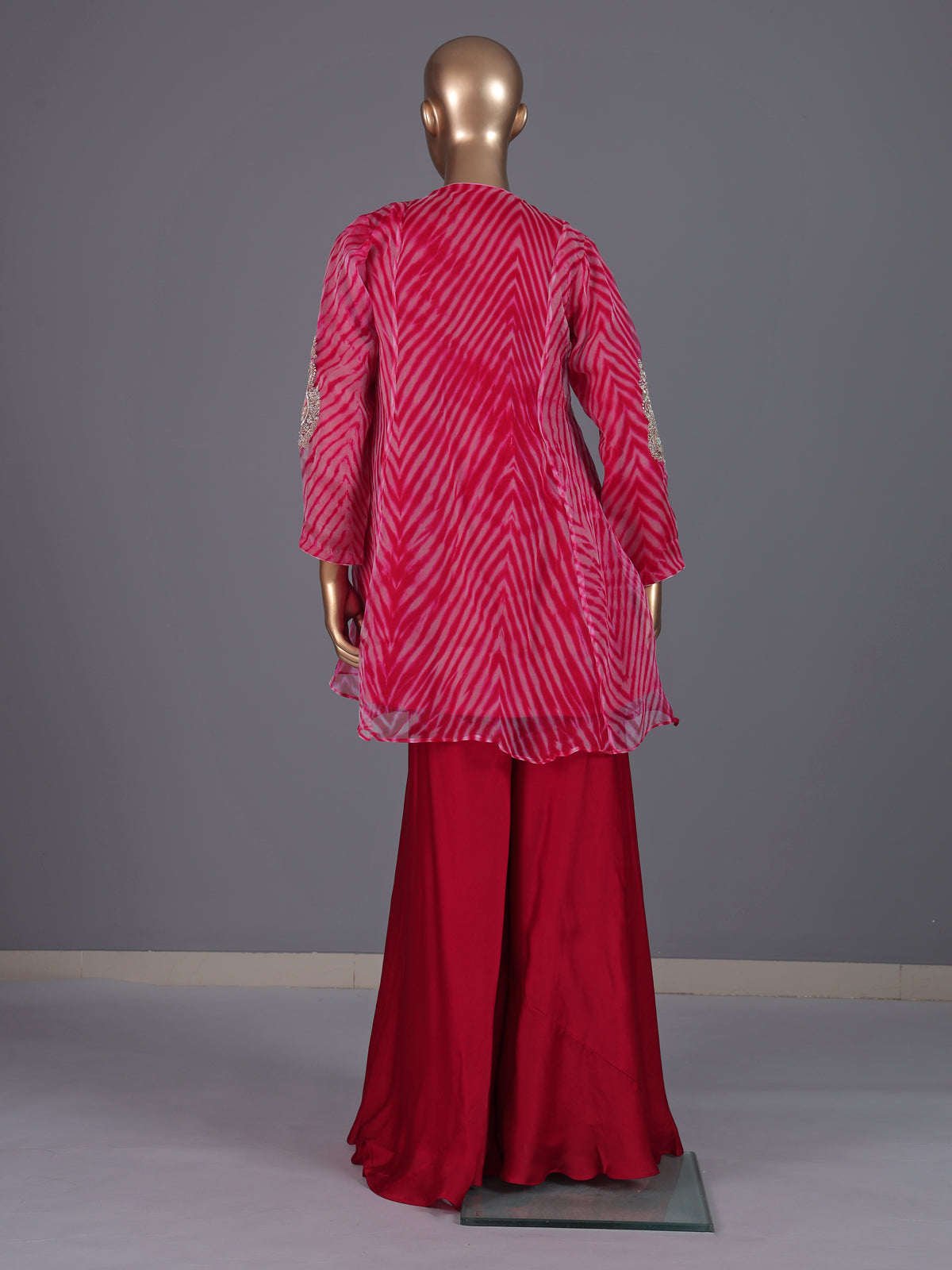 Rani pink tissue silk palazzo suit with printed