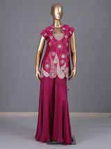 Rani pink satin silk palazzo suit for wedding celebration