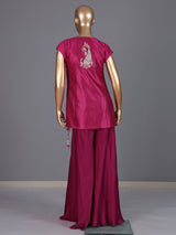 Rani pink satin silk palazzo suit for wedding celebration