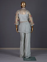 Grey organza and satin silk palazzo suit