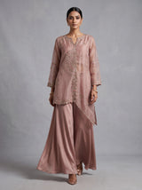 Onion pink organza and satin silk palazzo suit