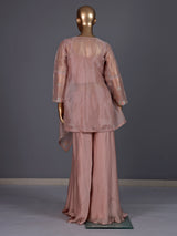 Onion pink organza and satin silk palazzo suit