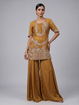 Mustard yellow organza and satin silk palazzo suit