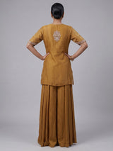 Mustard yellow organza and satin silk palazzo suit