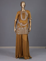 Mustard yellow organza and satin silk palazzo suit