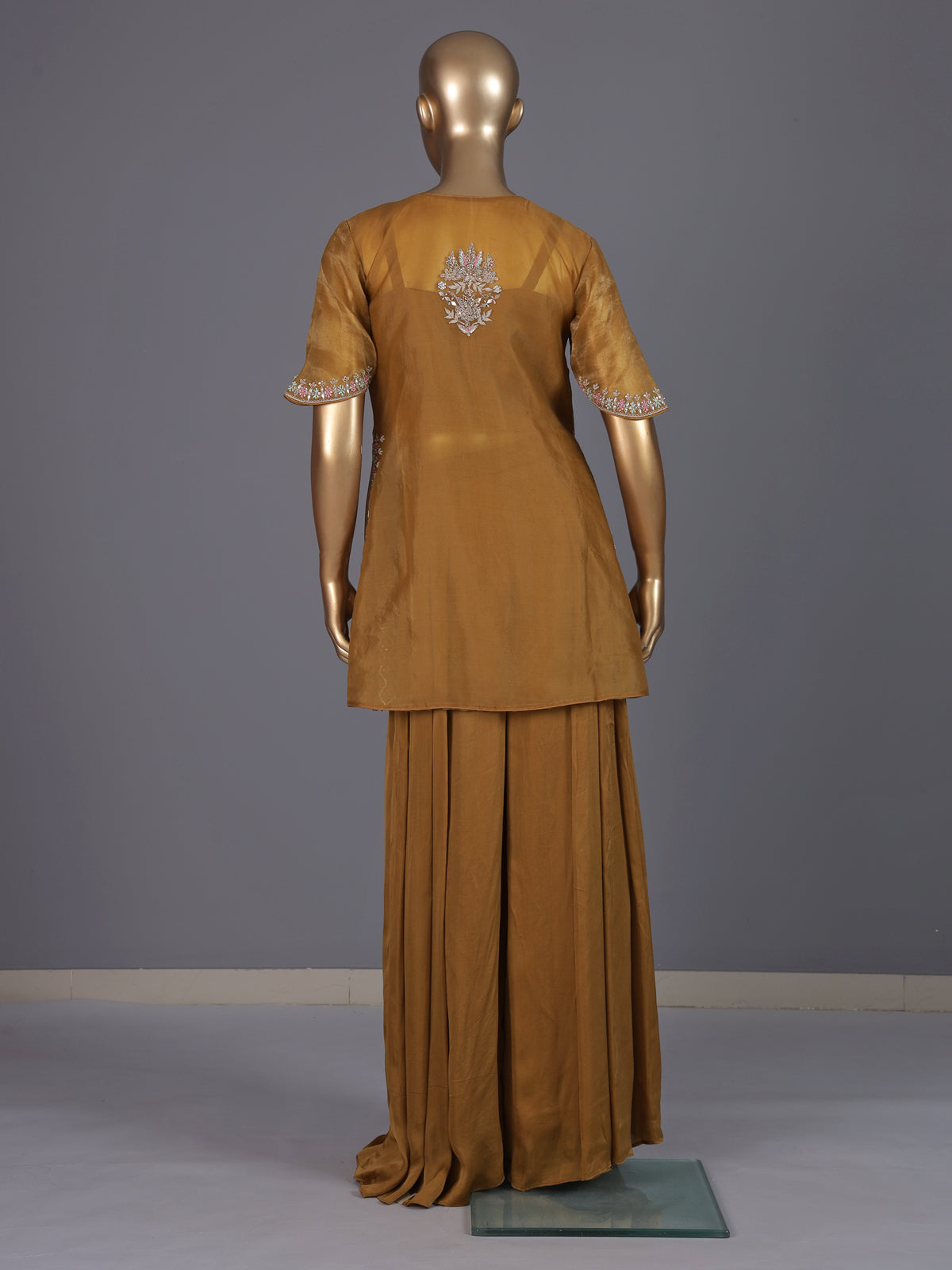 Mustard yellow organza and satin silk palazzo suit