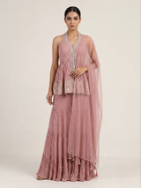 Onion pink georgette sharara suit with embellished sharara