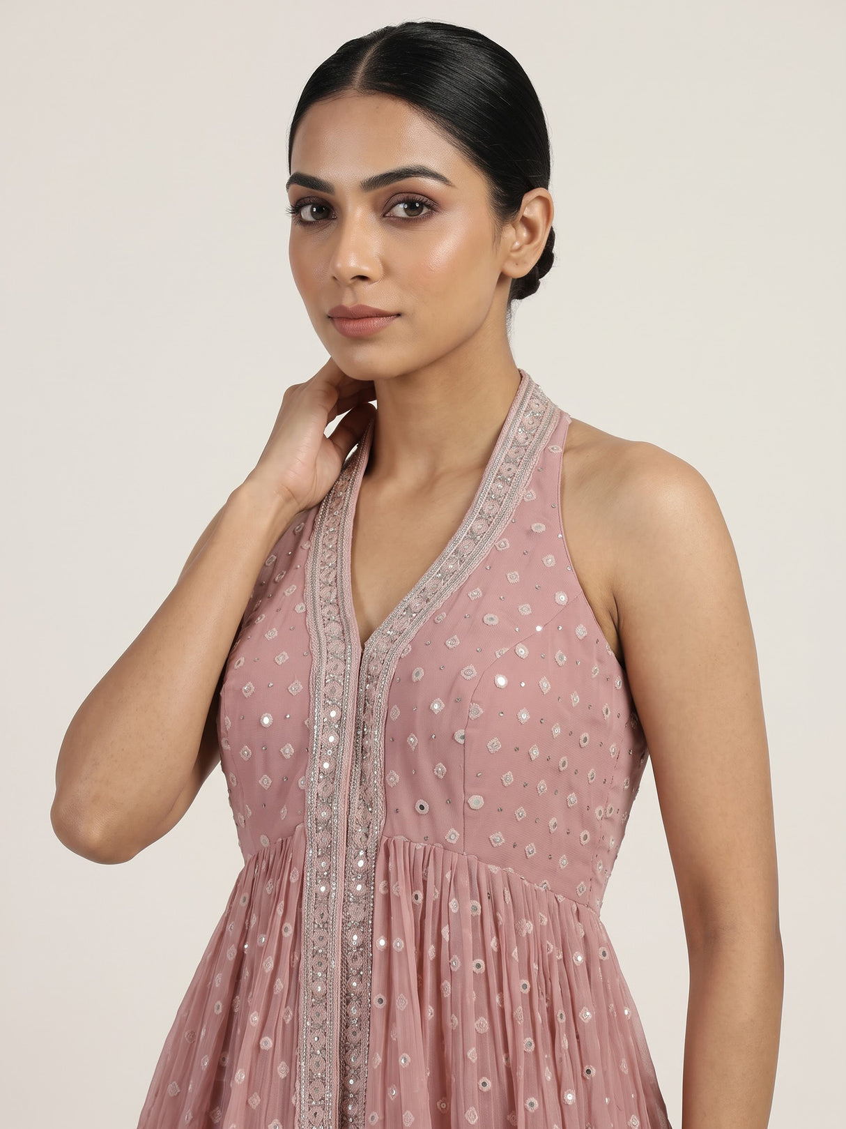 Onion pink georgette sharara suit with embellished sharara