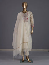 Cream tissue silk salwar suit with elegant yoke detailing