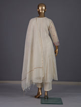 Cream tissue silk salwar suit with elegant yoke detailing