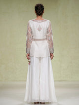White organza palazzo suit with designer detailing