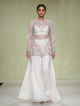White organza palazzo suit with designer detailing