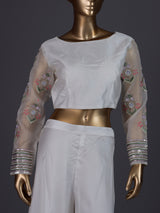White organza palazzo suit with designer detailing