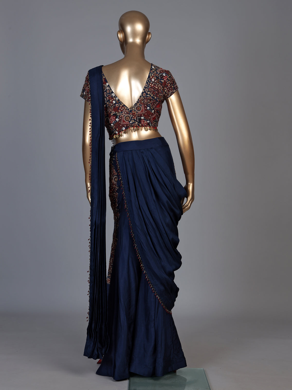 Navy blue kutch embroidered palazzo suit for women