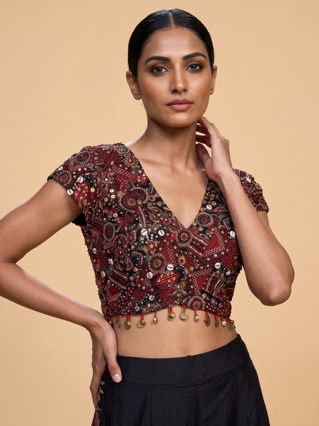 Black kalamkari drape palazzo suit for women