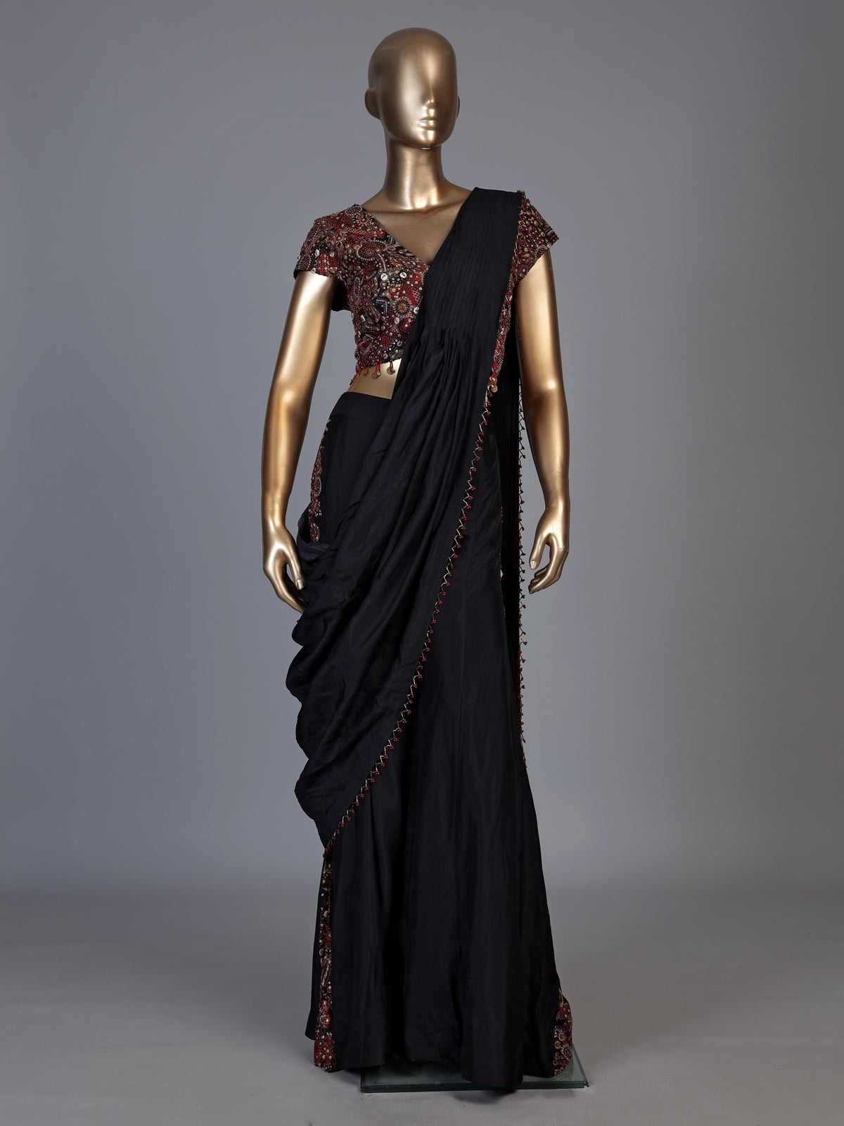 Black kalamkari drape palazzo suit for women