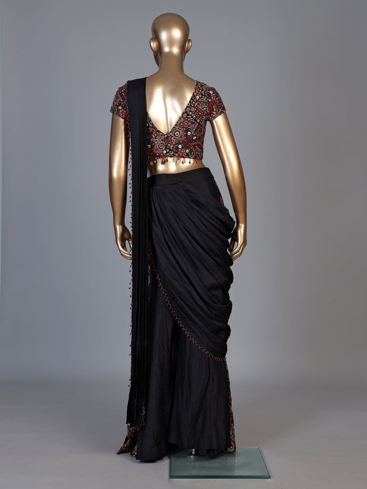 Black kalamkari drape palazzo suit for women