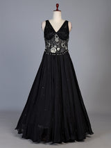 Black shimmer drape floor length suit for women