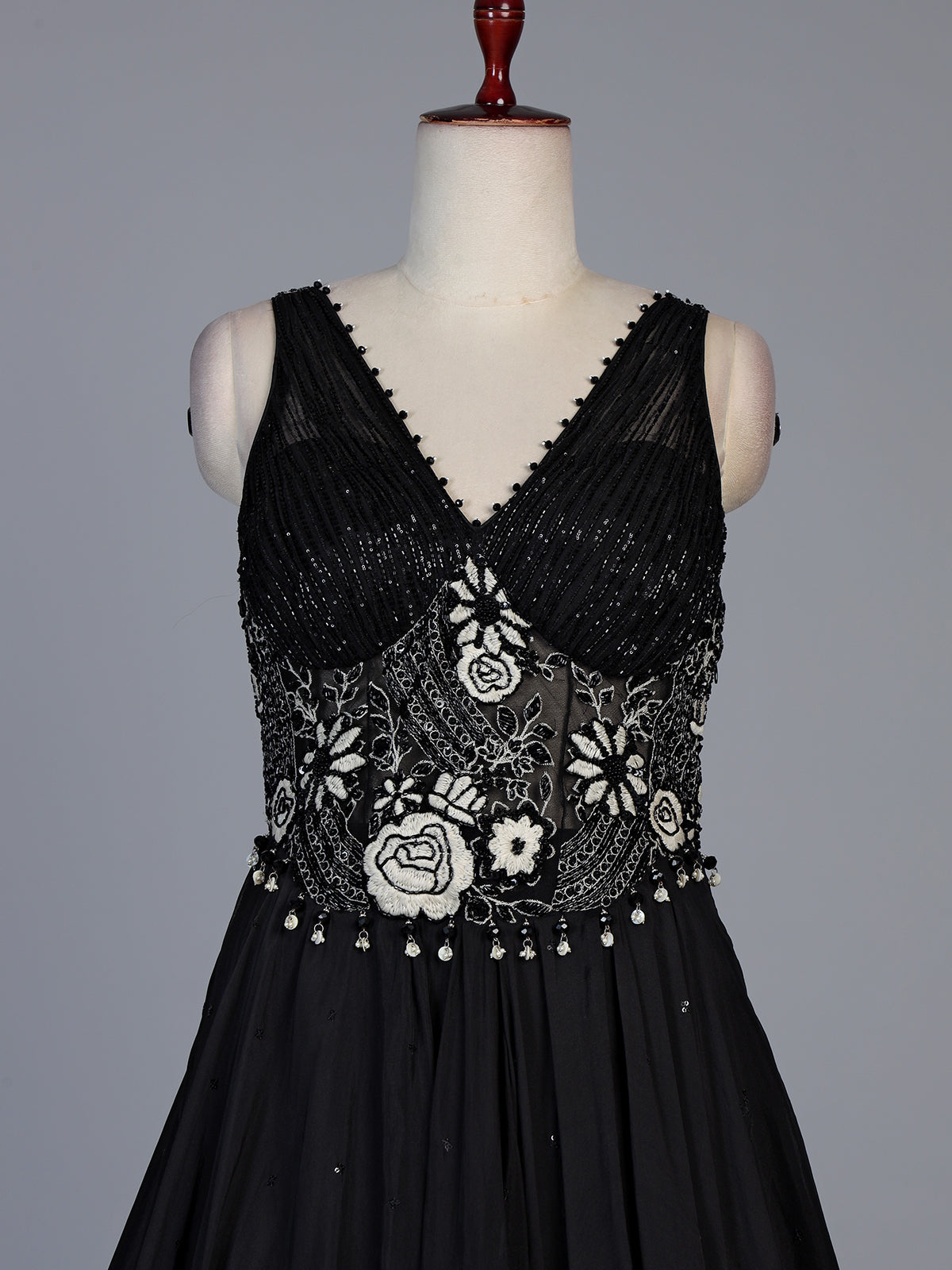 Black shimmer drape floor length suit for women