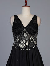 Black shimmer drape floor length suit for women