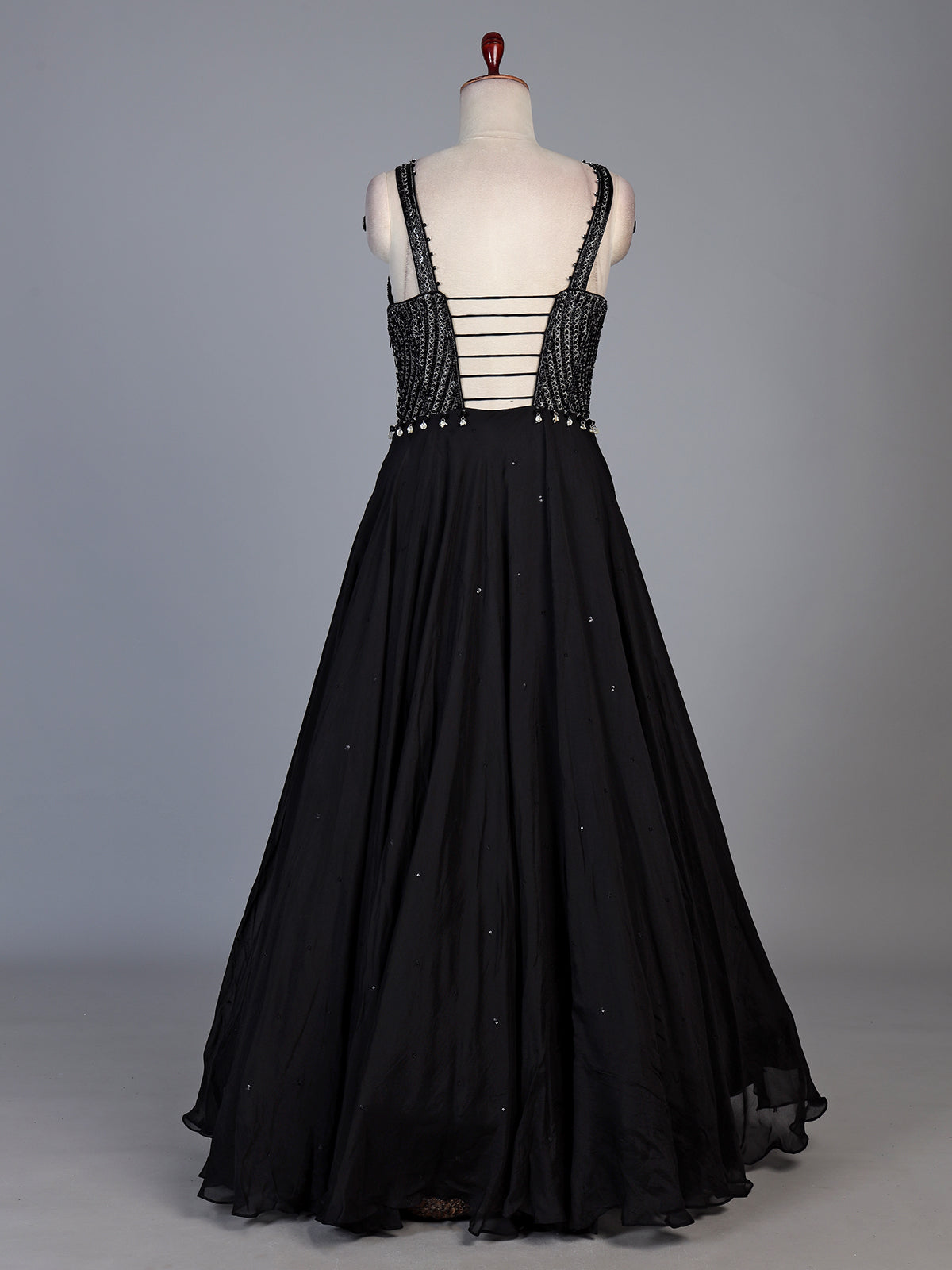 Black shimmer drape floor length suit for women
